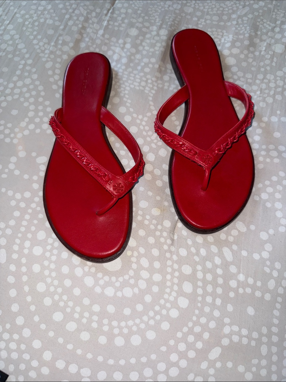 Tory Burch Red Braided Leather Thong Sandals